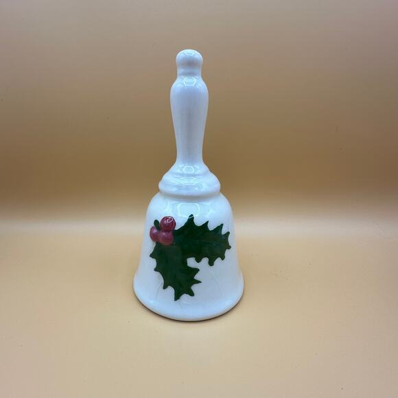 Vintage Christmas Bell Ceramic Mistletoe Holly Leaf Appx 6" tall - Picture 5 of 6